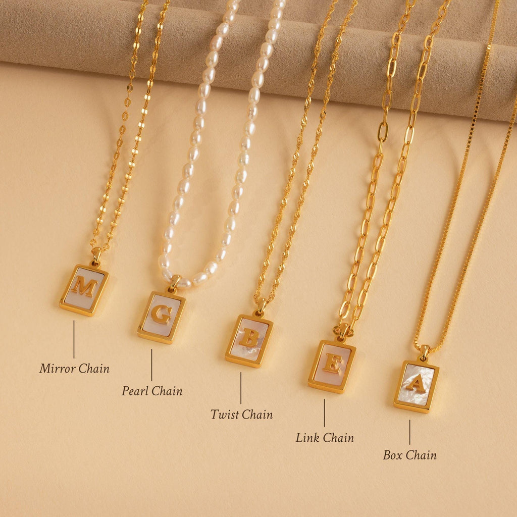 Pearl Initial Tag Necklace
