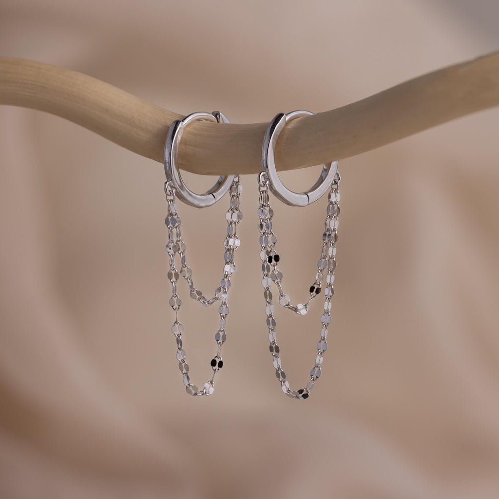 Duo Mirror Chain Huggies